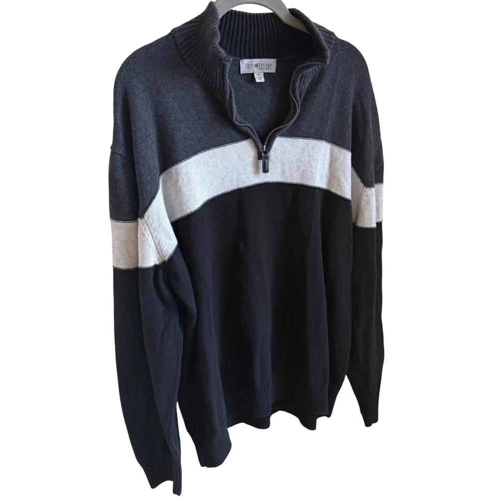 Quiet Luxury 90s Prep Colorblock Quarter Zip Sweater XXL 100%‎ Cotton Sun River